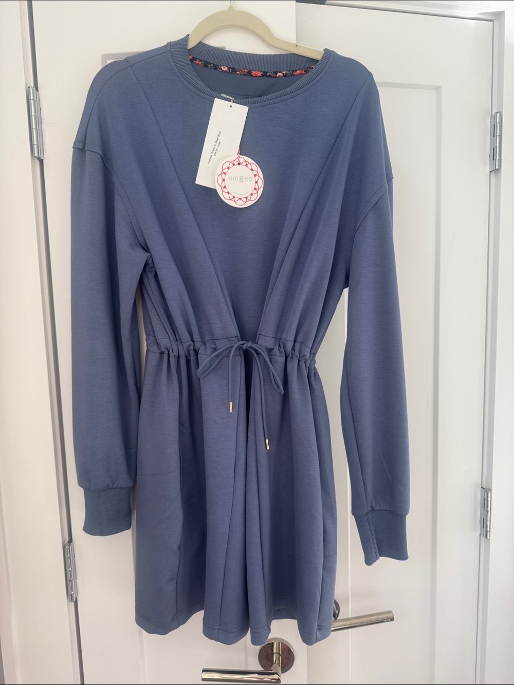 Umgee Slate Blue Drawstring Mini Dress